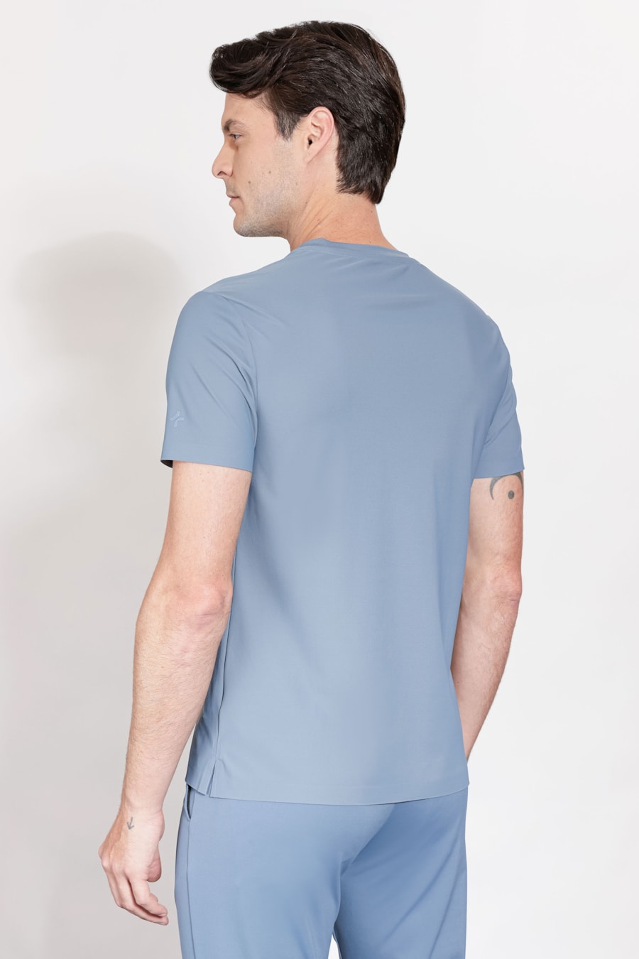 Camiseta Manga Curta Micro Piquet Bonded Azul Jeans — foto 4 de 5