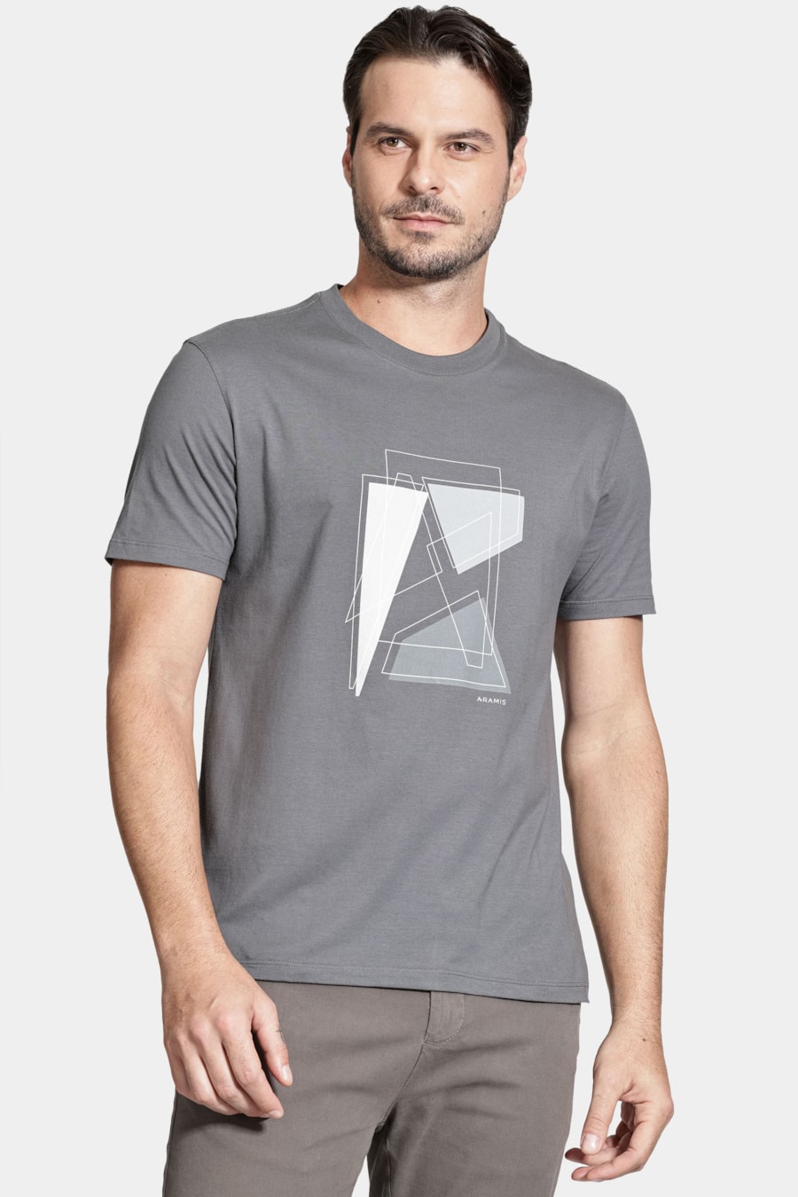 Camiseta Manga Curta Outline Geométrico Cinza Grafite — foto 1 de 4