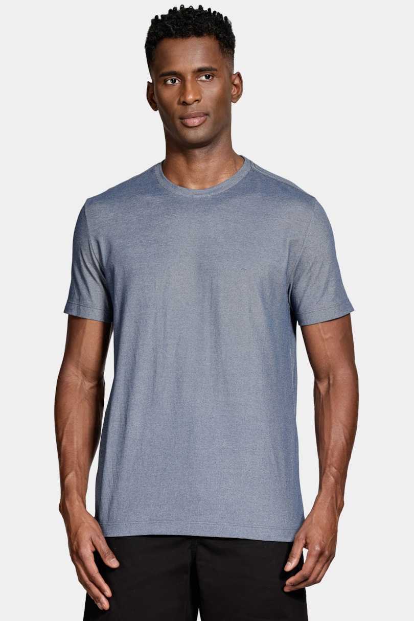 Camiseta Manga Curta Piquet Binado Azul Neblina