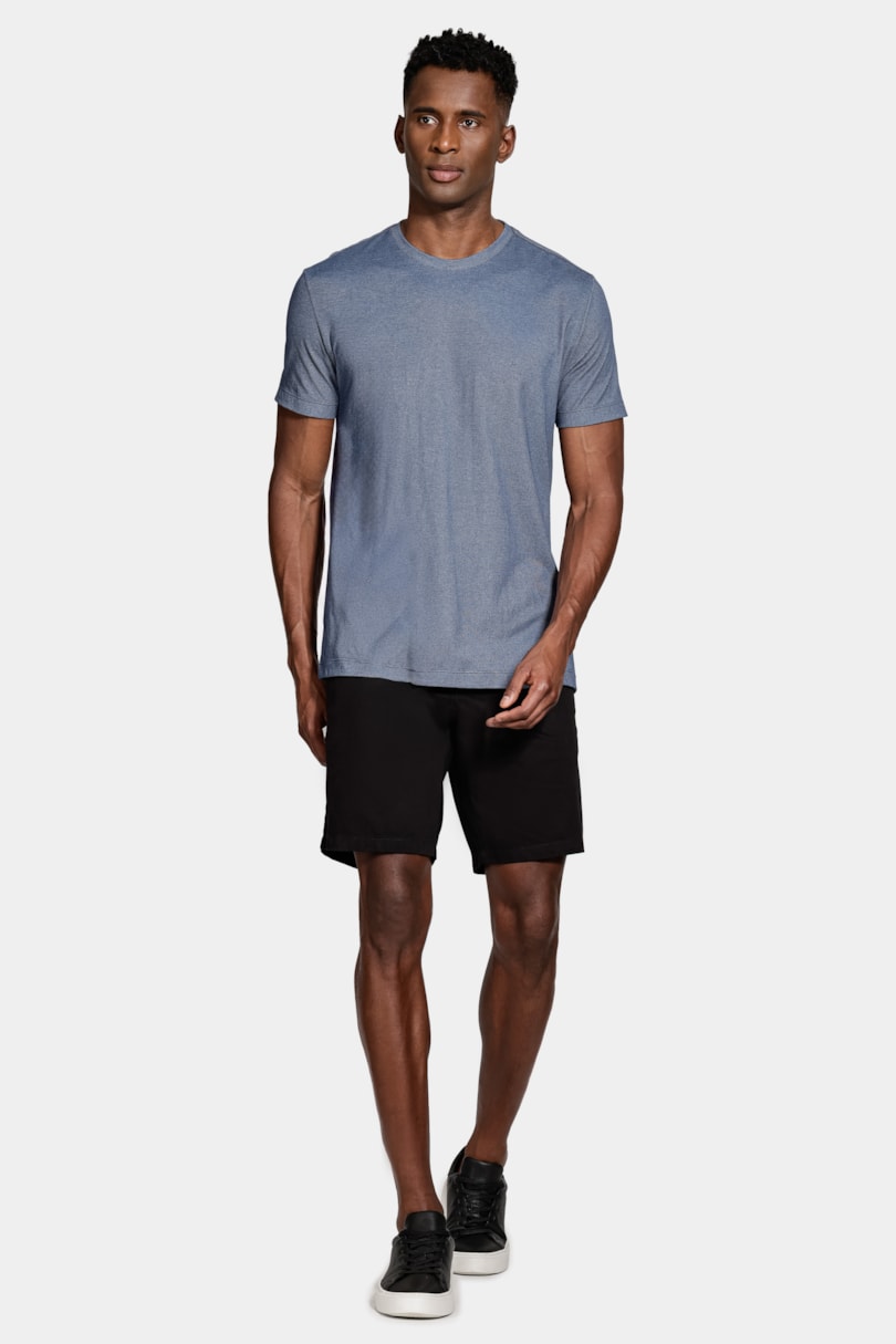 Camiseta Manga Curta Piquet Binado Azul Neblina