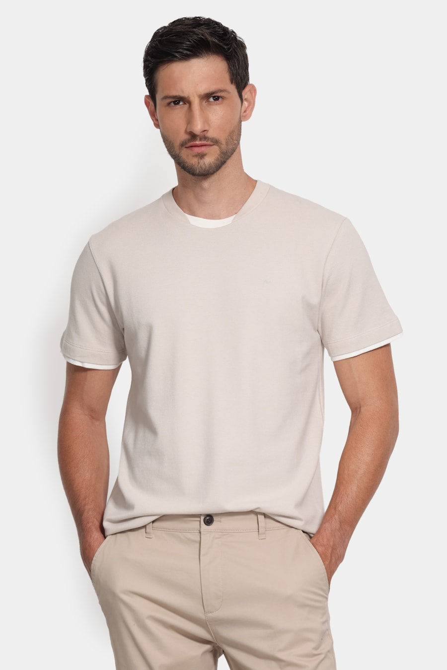 Camiseta Manga Curta Piquet Gola Dupla Areia 118 — foto 1 de 5
