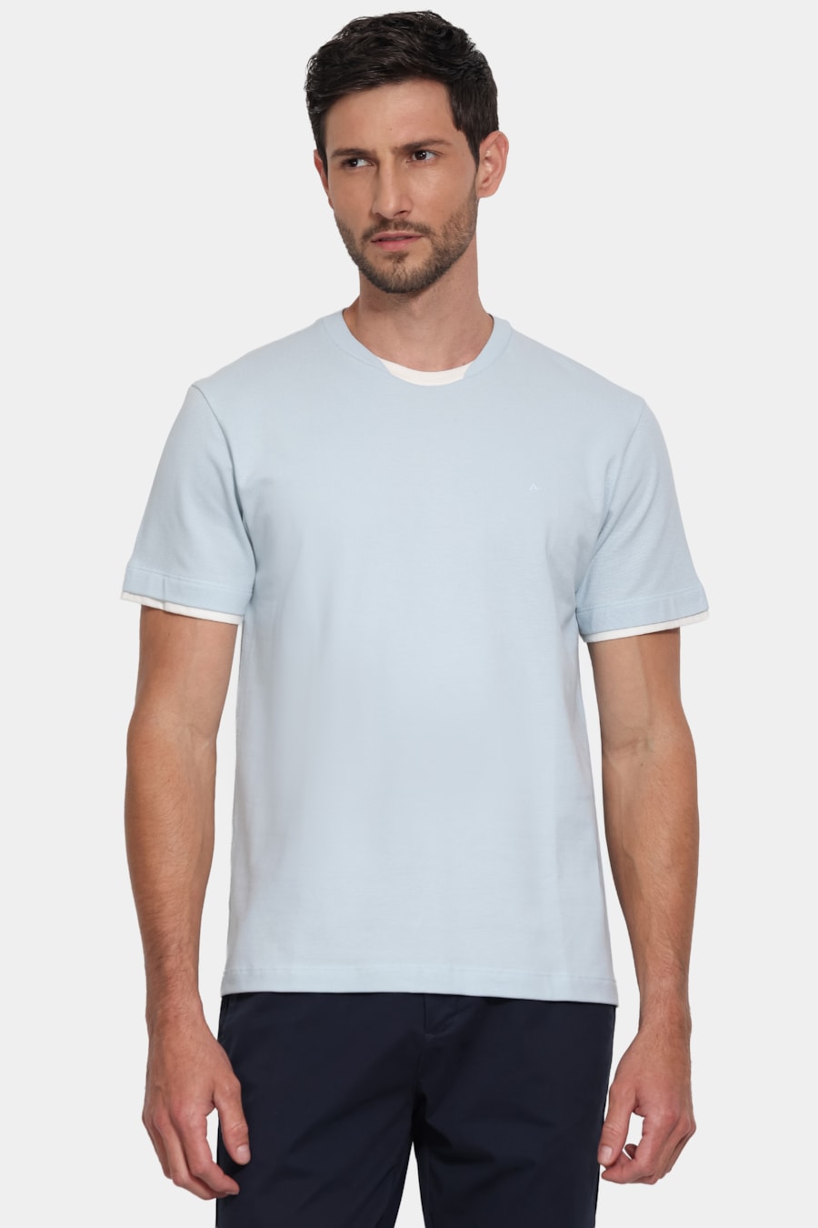 Camiseta Manga Curta Piquet Gola Dupla Azul Celeste 118 — foto 1 de 5