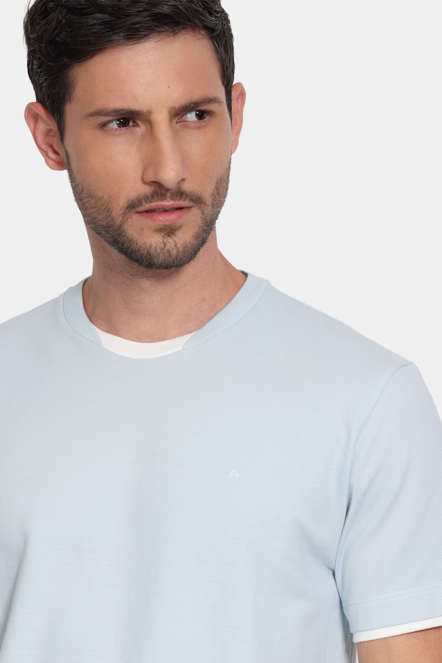 Camiseta Manga Curta Piquet Gola Dupla Azul Celeste 118 — foto 3 de 5