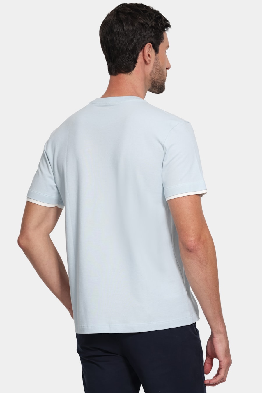 Camiseta Manga Curta Piquet Gola Dupla Azul Celeste 118 — foto 4 de 5