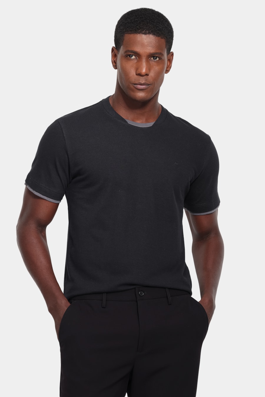 Camiseta Manga Curta Piquet Gola Dupla Preto — foto 1 de 5