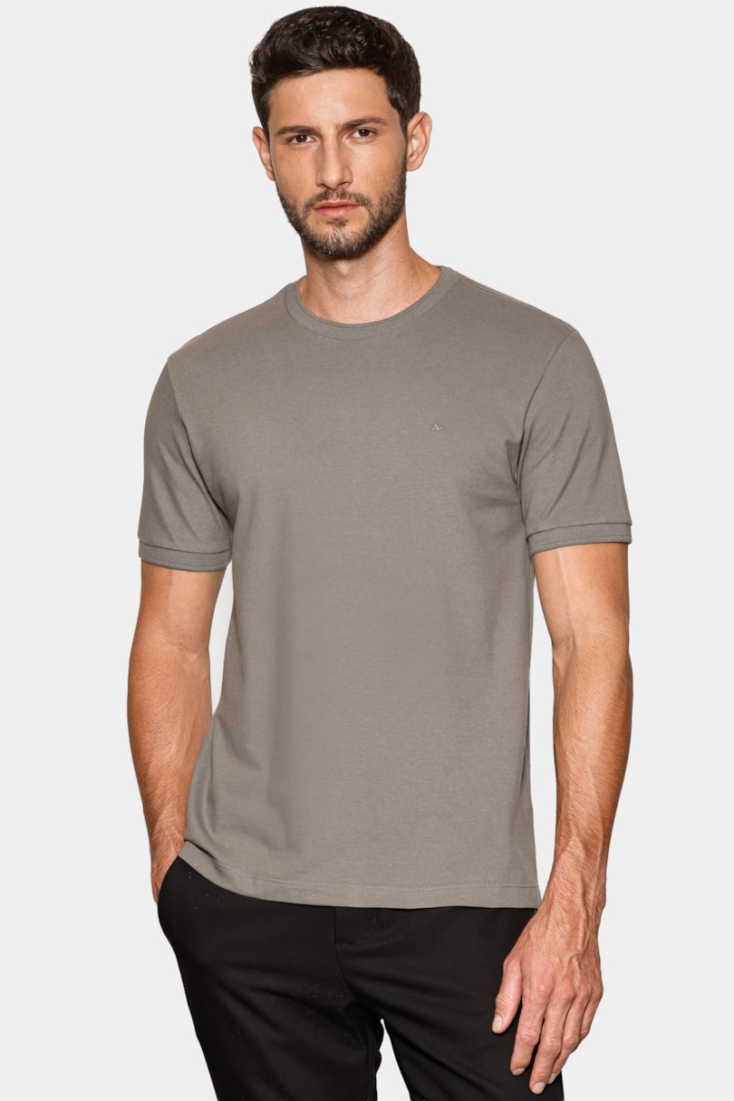 Camiseta Manga Curta Piquet Gola Jacquard Griss 117