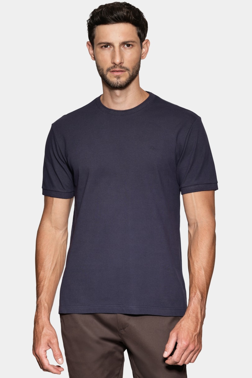 Camiseta Manga Curta Piquet Gola Jacquard Navy