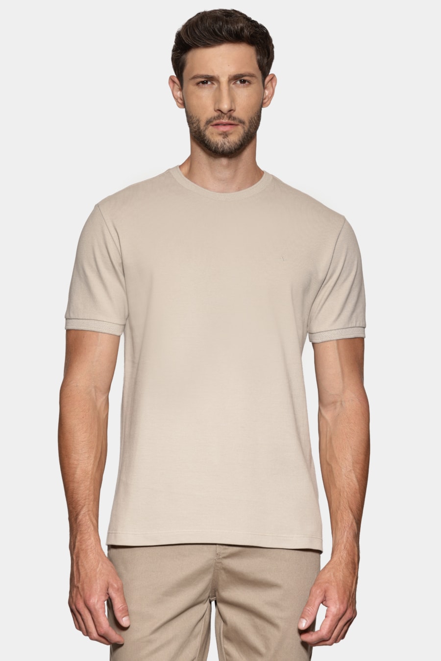 Camiseta Manga Curta Piquet Gola Jacquard Palha 117 — foto 1 de 6