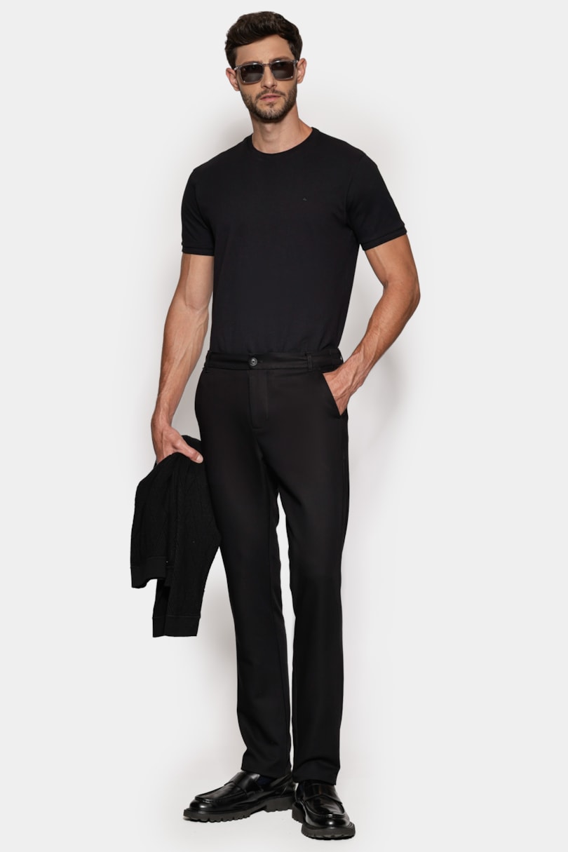 Camiseta Manga Curta Piquet Gola Jacquard Preto