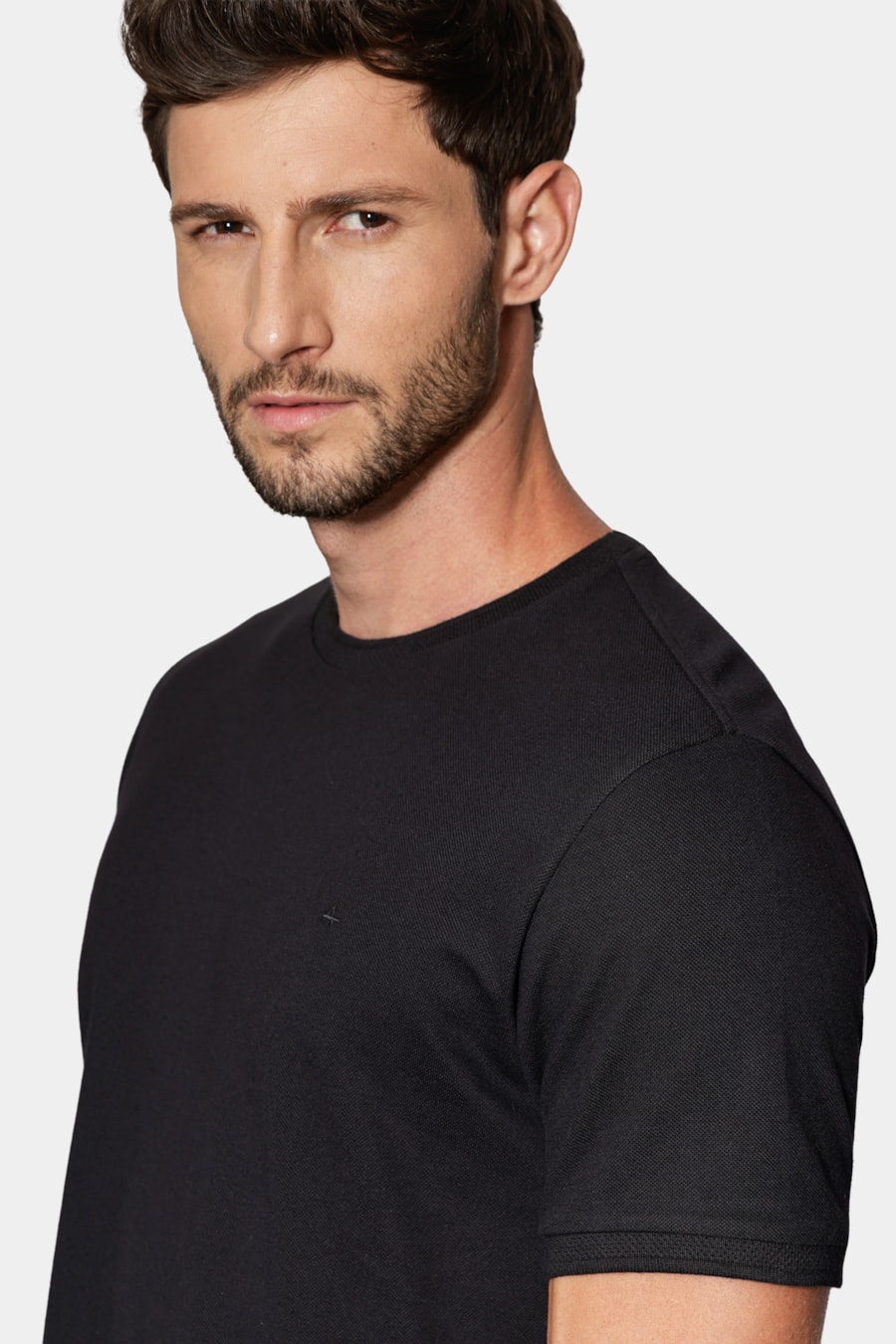 Camiseta Manga Curta Piquet Gola Jacquard Preto — foto 3 de 6