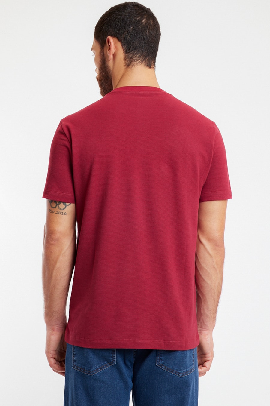 Camiseta Manga Curta Piquet Listrado Bordeaux — foto 2 de 2
