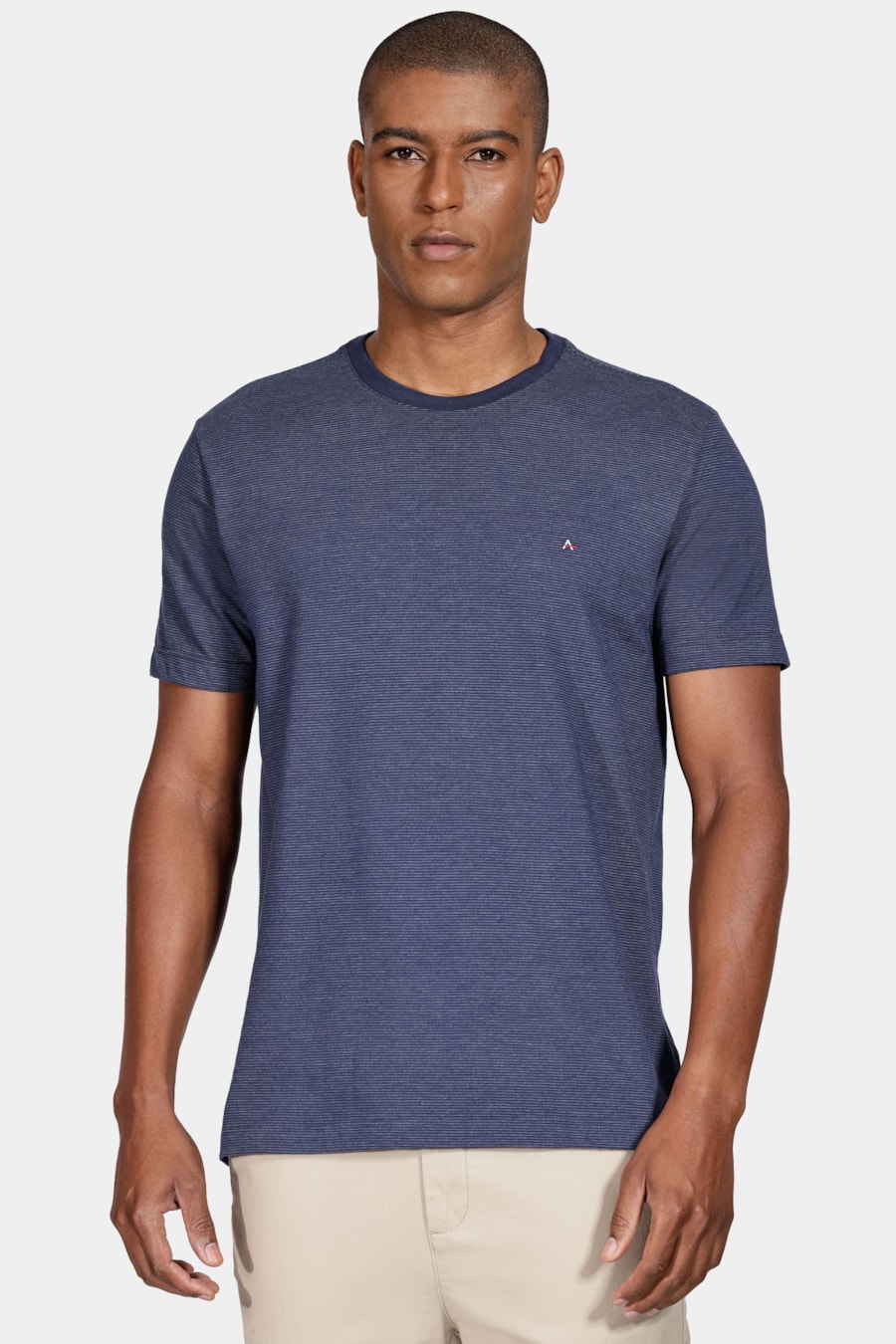 Camiseta Manga Curta Piquet Listrado Marinho — foto 1 de 7