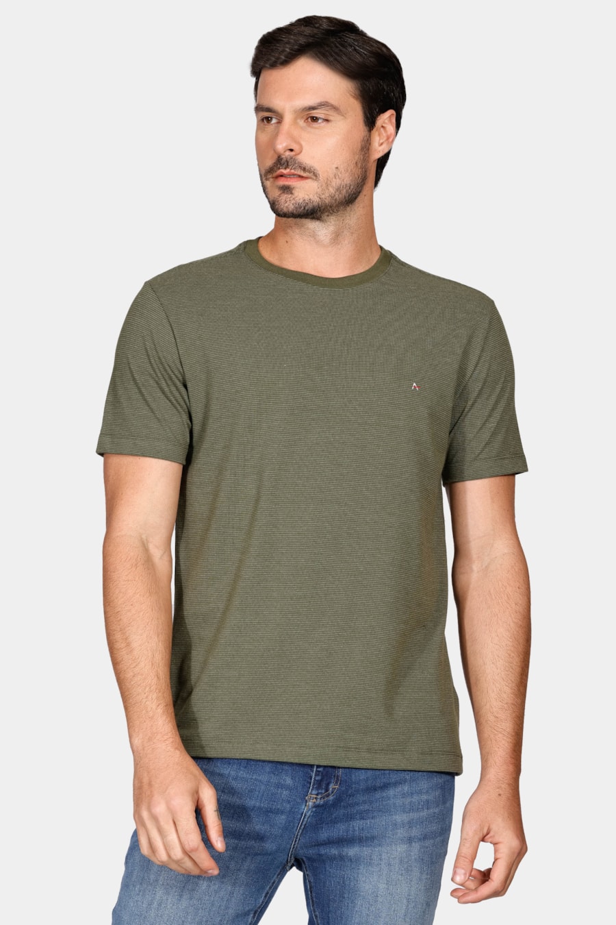 Camiseta Manga Curta Piquet Listrado Verde Água — foto 1 de 4