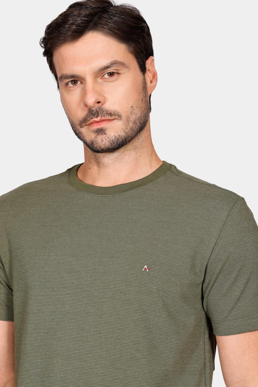 Camiseta Manga Curta Piquet Listrado Verde Água — foto 3 de 4