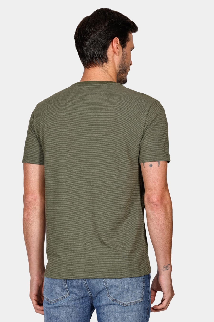 Camiseta Manga Curta Piquet Listrado Verde Água — foto 4 de 4