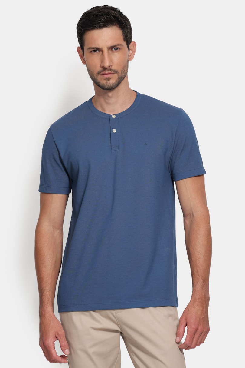 Camiseta Manga Curta Piquet Peruano Azul Jeans