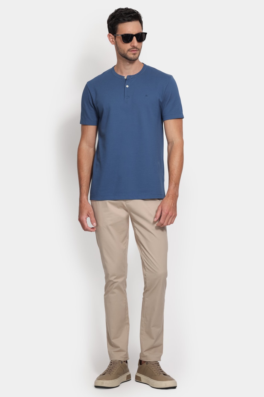 Camiseta Manga Curta Piquet Peruano Azul Jeans — foto 2 de 5