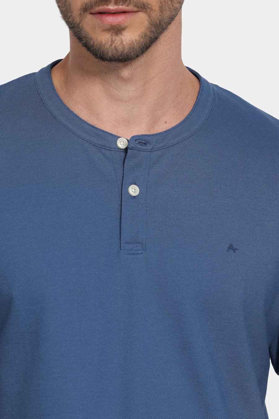 Camiseta Manga Curta Piquet Peruano Azul Jeans — foto 3 de 5