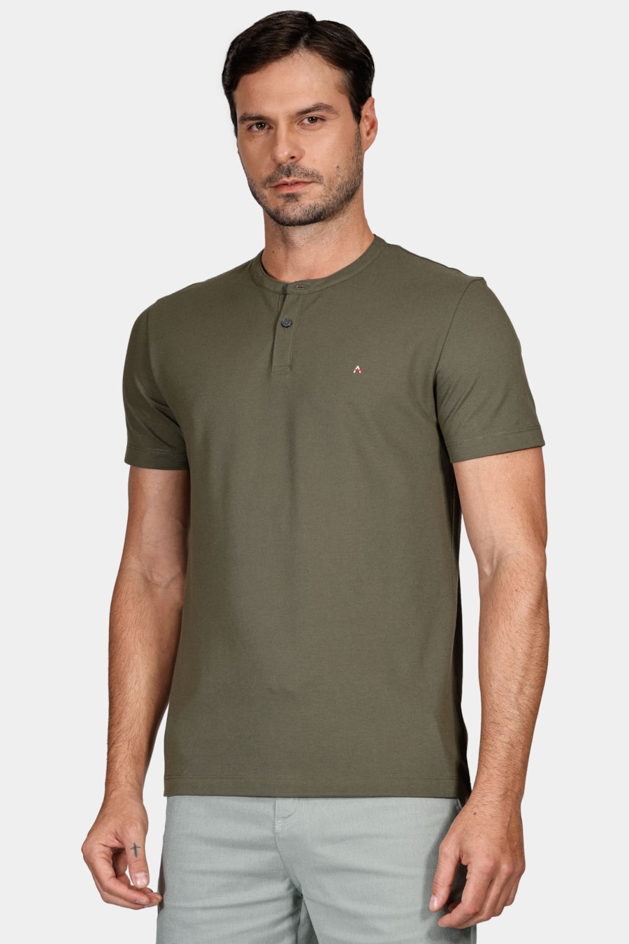Camiseta Manga Curta Piquet Peruano Verde Militar — foto 1 de 4