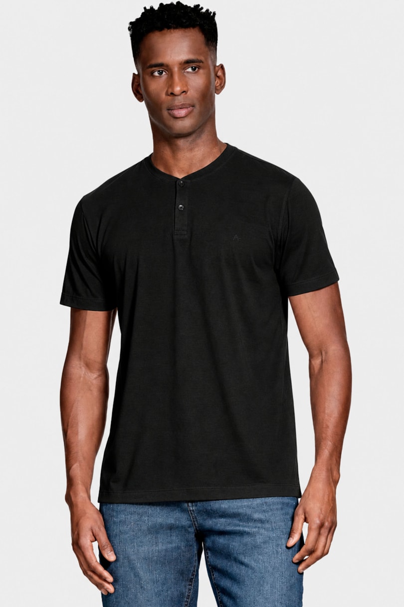 Camiseta Manga Curta Portuguesa em Blend de Linho Preto