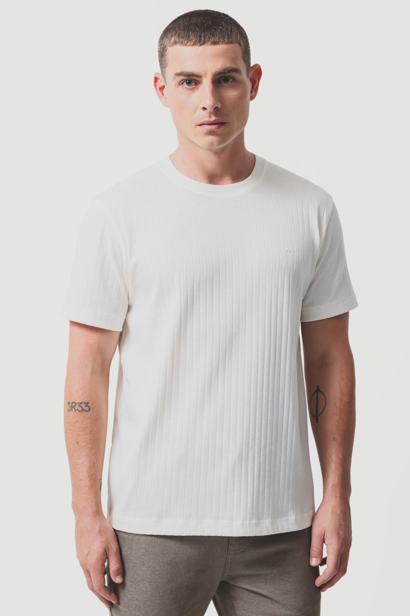 Camiseta Manga Curta Rib em Algodão Off White