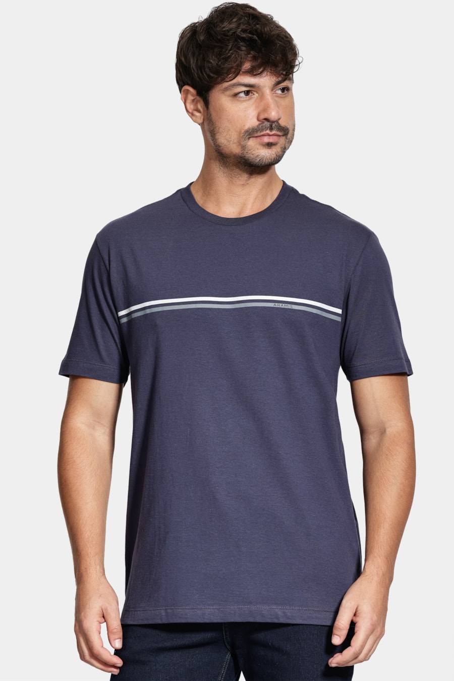 Camiseta Manga Curta Silk Listras Marinho — foto 1 de 5