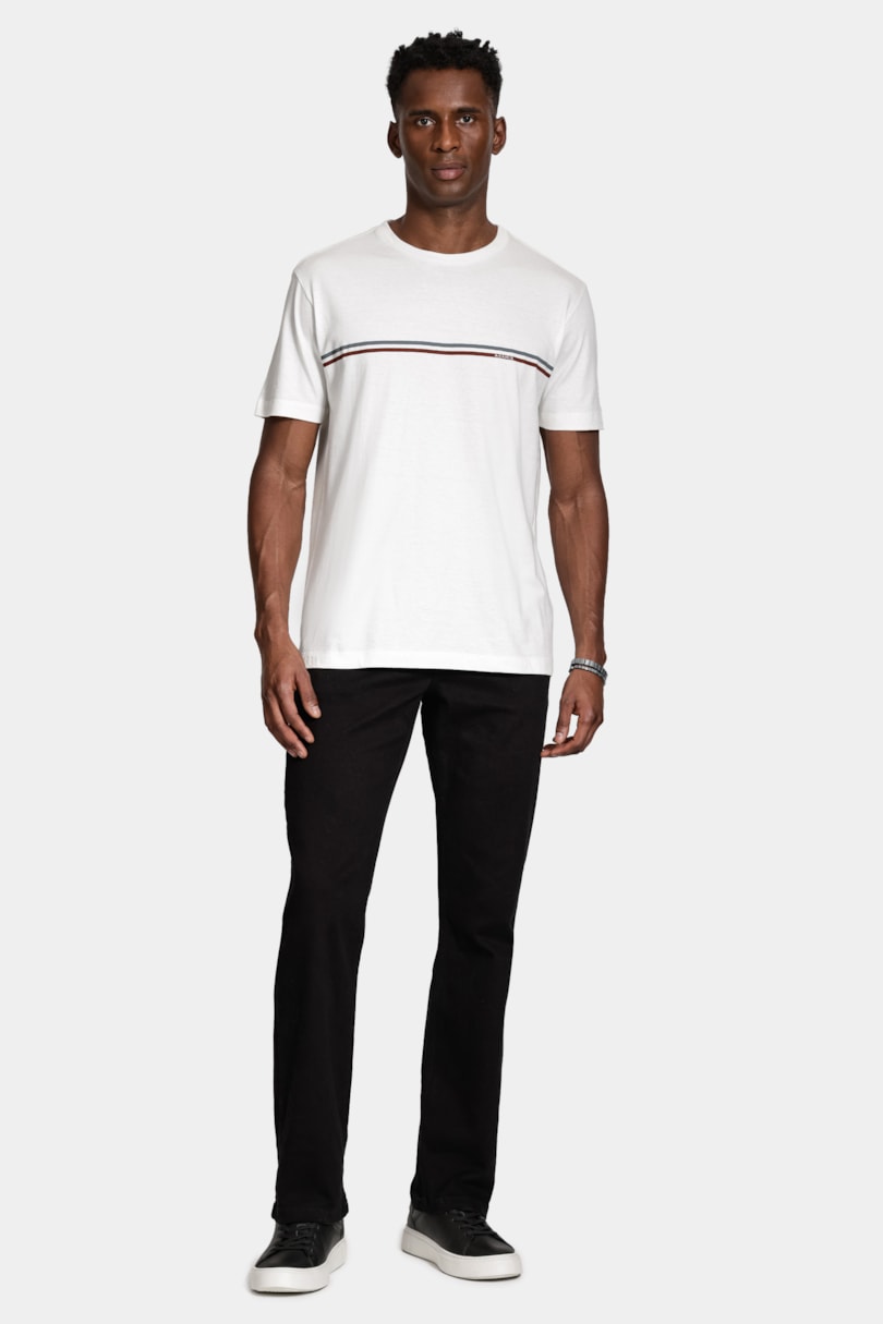 Camiseta Manga Curta Silk Listras Off White