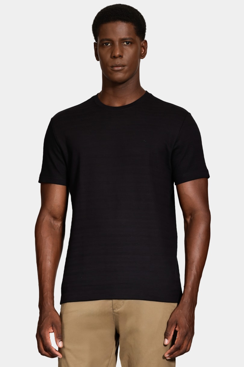 Camiseta Manga Curta Suedine Canelado Preto