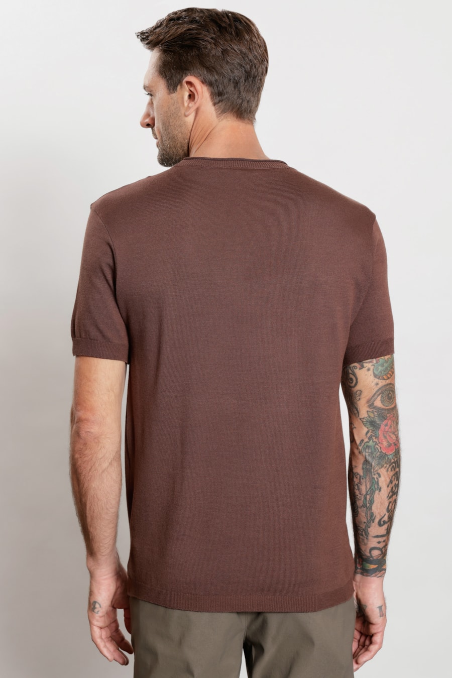 Camiseta Manga Curta Tricot Rawsoft Marrom — foto 4 de 6