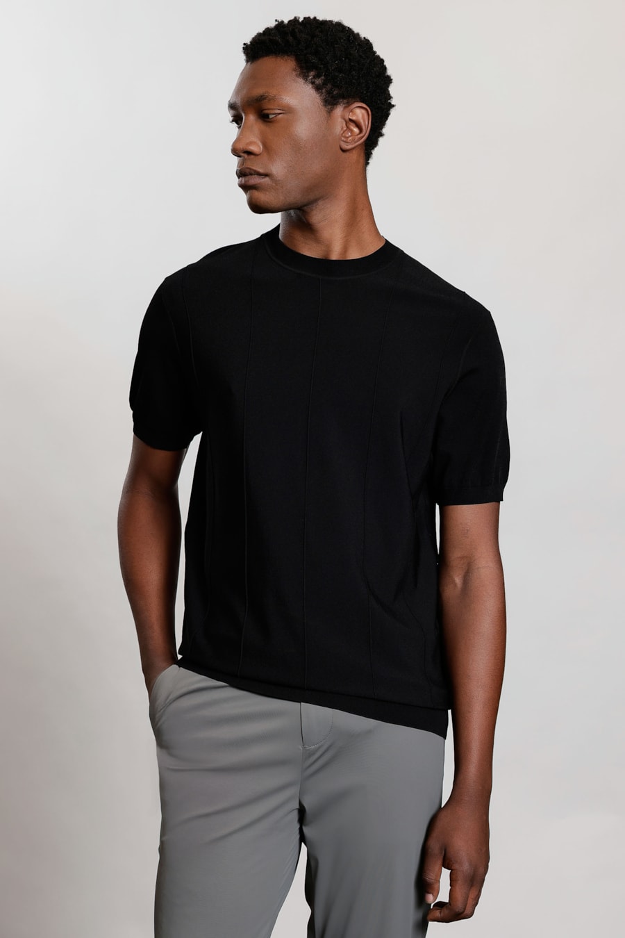 Camiseta Manga Curta Tricot Rayon Jacquard Preto — foto 1 de 6