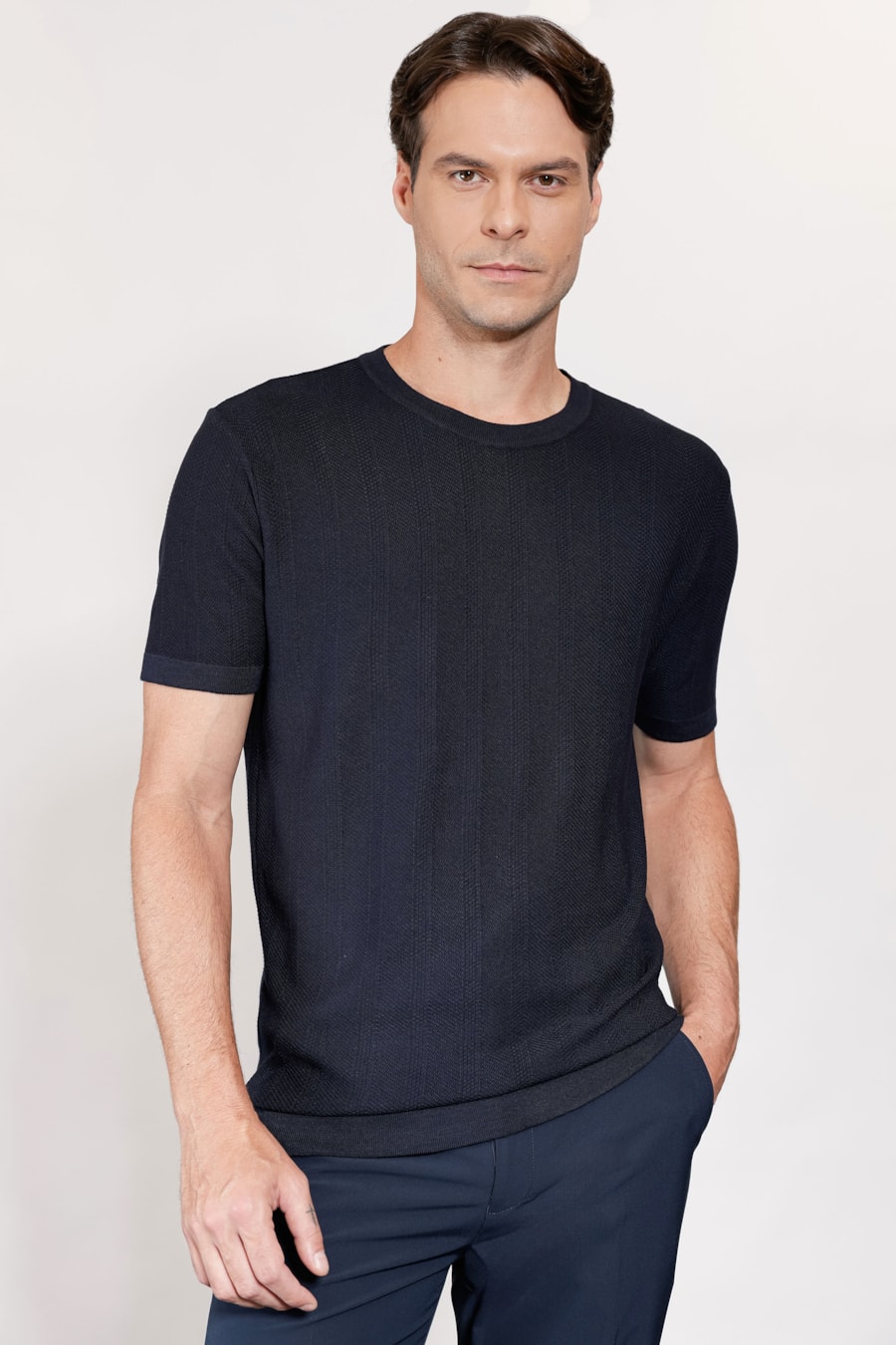 Camiseta Manga Curta Tricot Texturado Traveller Marinho — foto 1 de 5