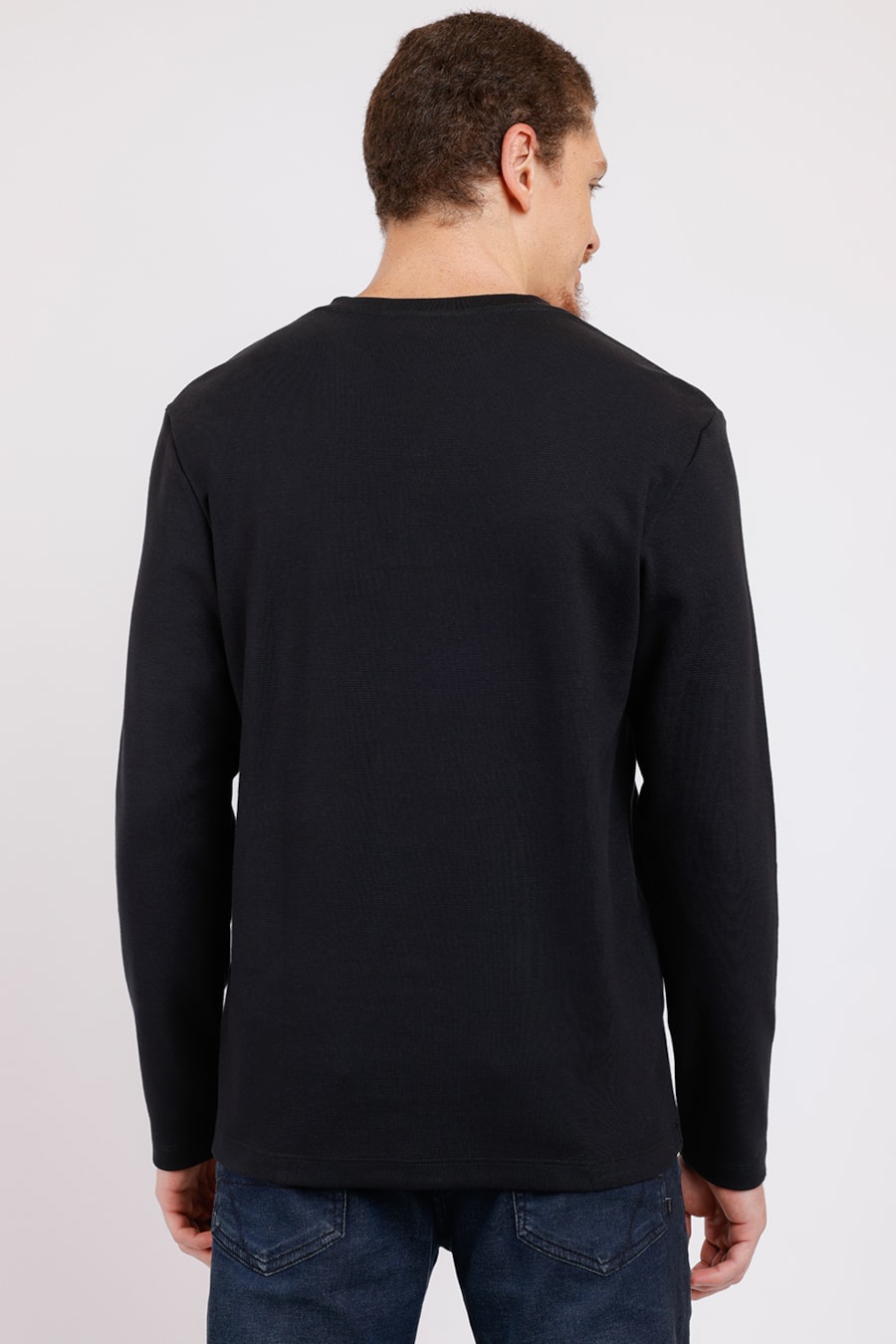 Camiseta Manga Longa Gola Portuguesa Suedine Preto — foto 2 de 2