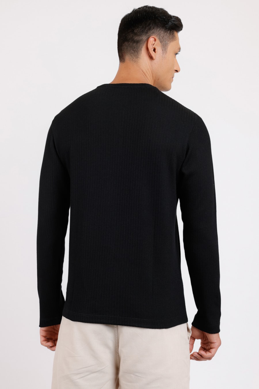 Camiseta Manga Longa Gola Portuguesa Tricot Preto — foto 2 de 2