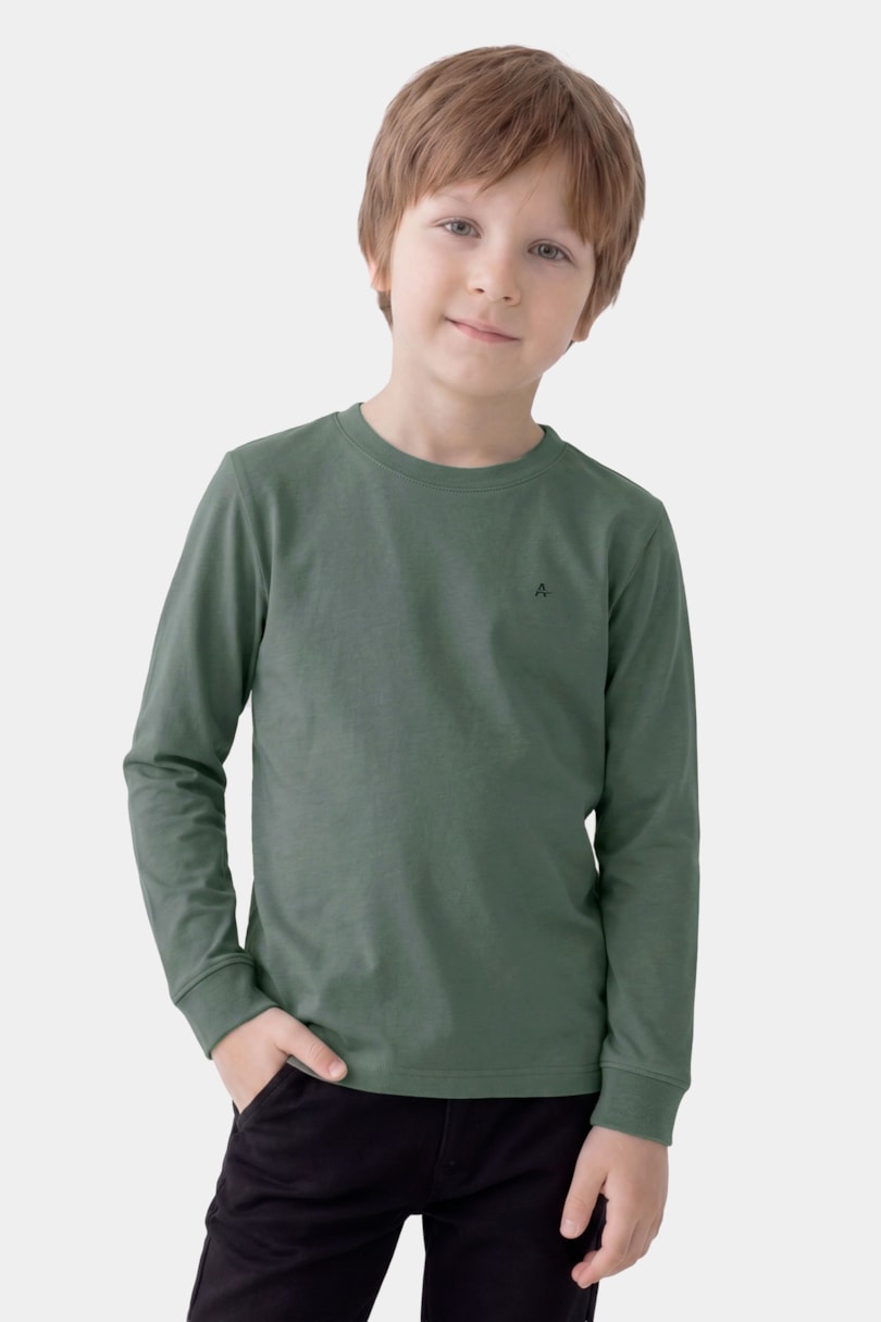 Camiseta Manga Longa Infantil Básica Militar