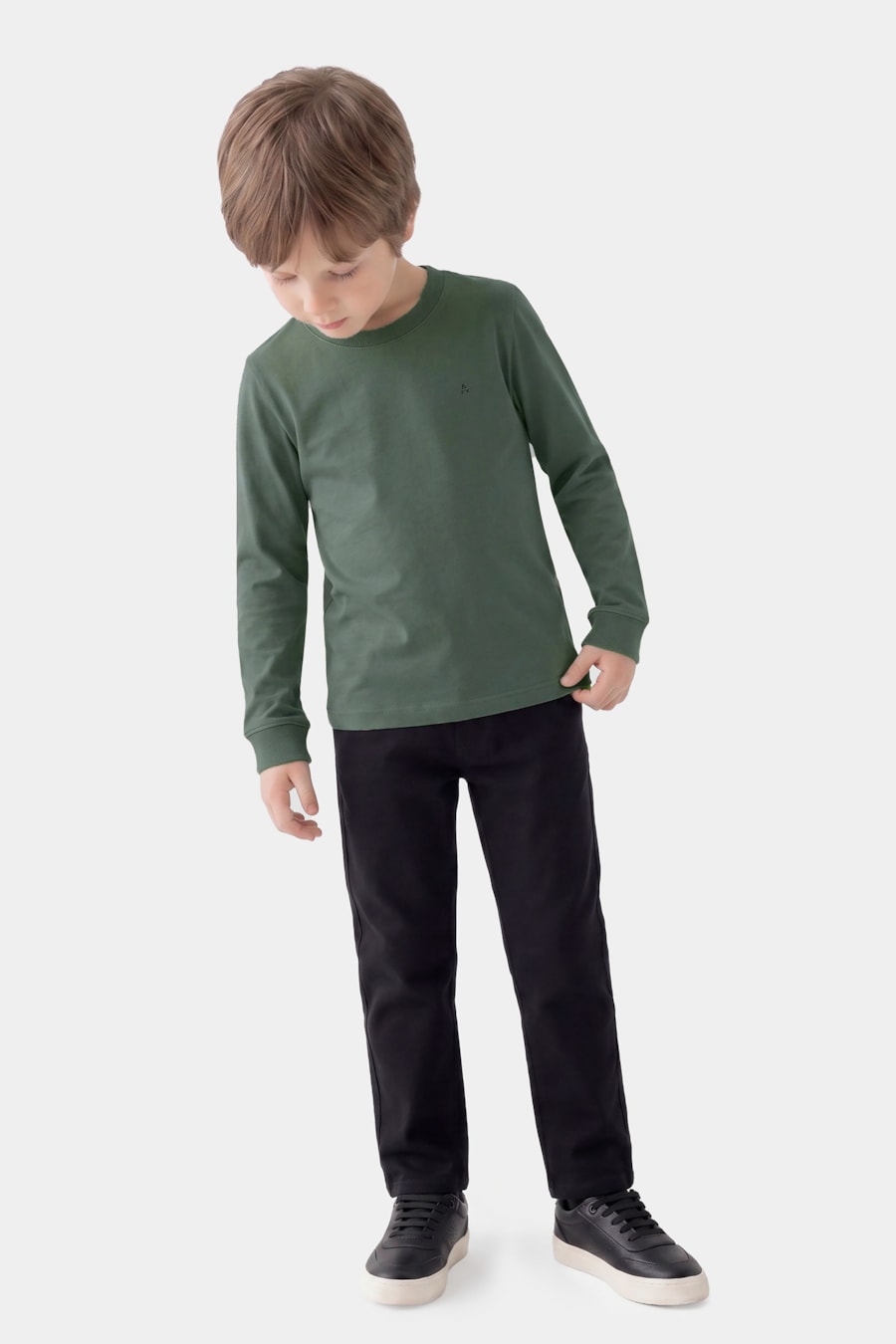 Camiseta Manga Longa Infantil Básica Militar — foto 2 de 3