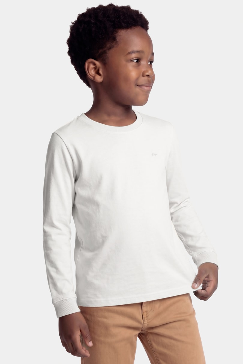 Camiseta Manga Longa Infantil Básica Off White