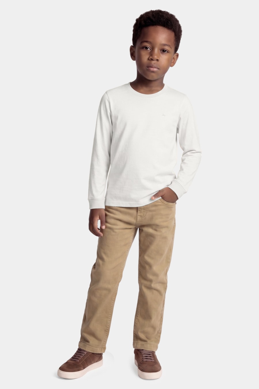 Camiseta Manga Longa Infantil Básica Off White — foto 2 de 3