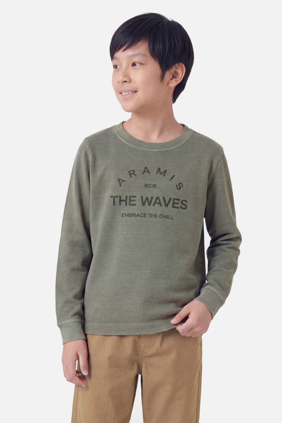 Camiseta Manga Longa Infantil Estampa Ride The Waves Militar 117 — foto 1 de 3