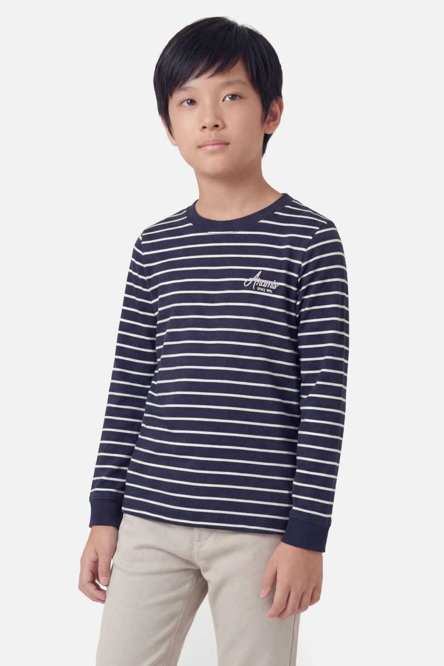 Camiseta Manga Longa Infantil Listra Bordada Navy — foto 1 de 3