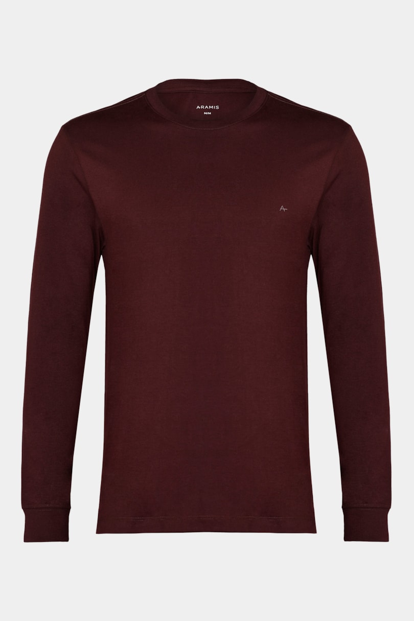 Camiseta Manga Longa Malha Básica Bordeaux Intenso