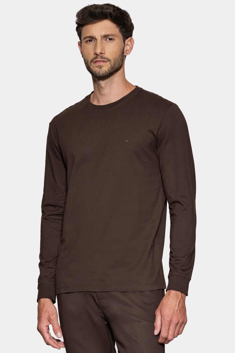 Camiseta Manga Longa Malha Básica Café 117