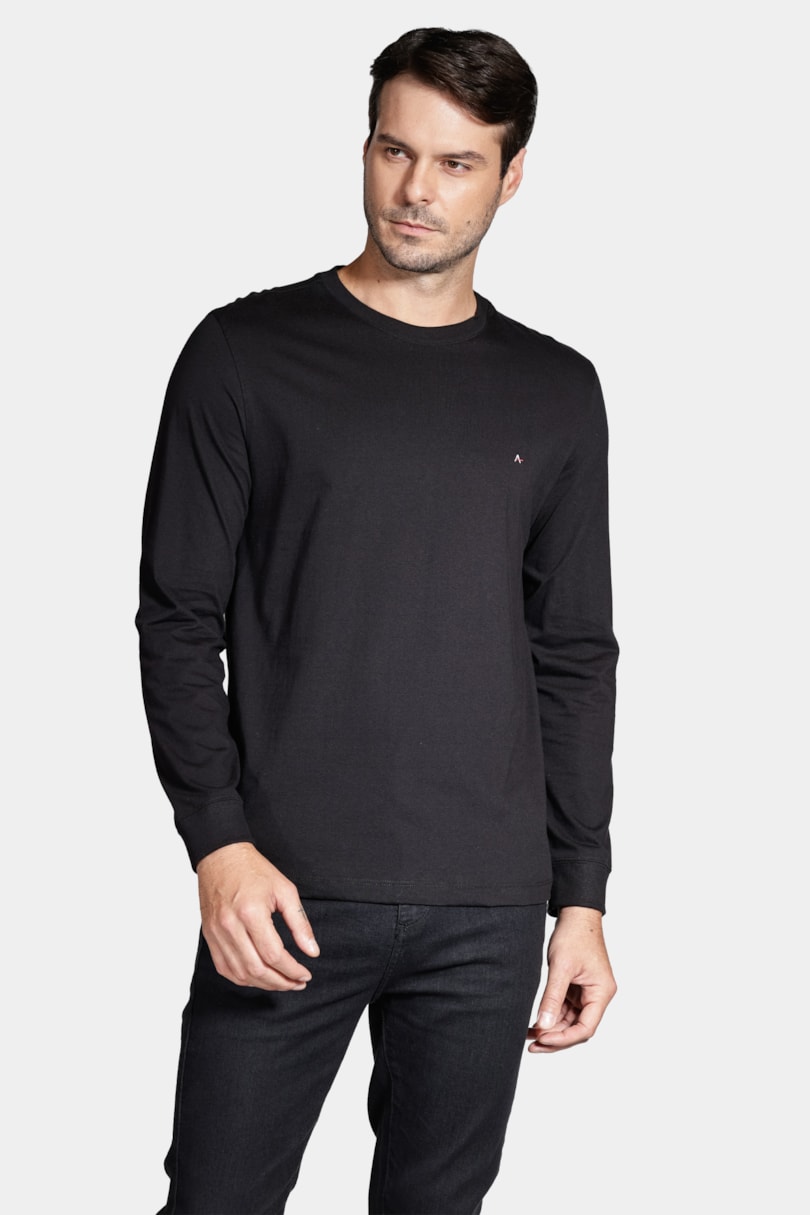 Camiseta Manga Longa Malha Básica Preto