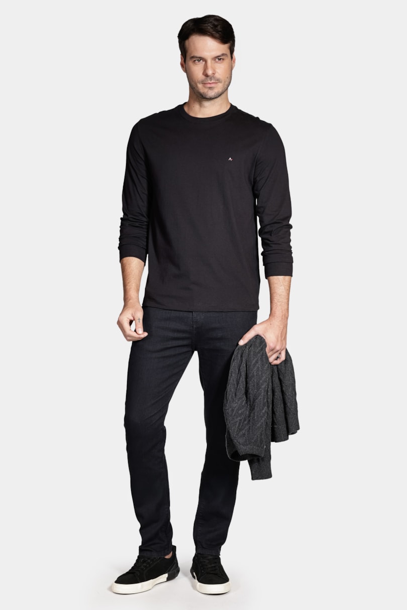 Camiseta Manga Longa Malha Básica Preto