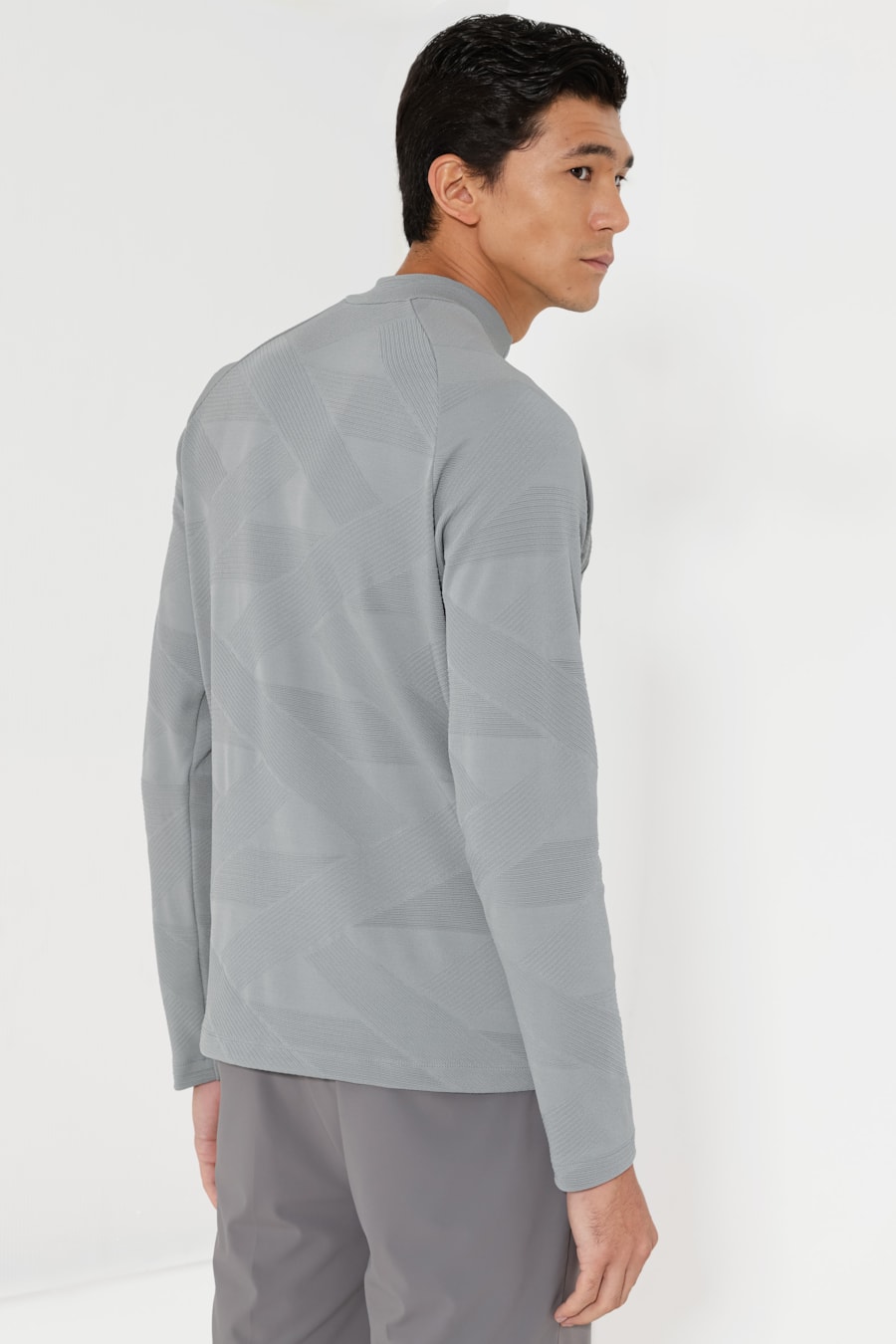 Camiseta Manga Longa Tech Jacquard Cinza — foto 4 de 5