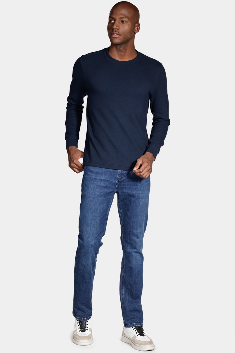 Camiseta Manga Longa Textura Azul Marinho