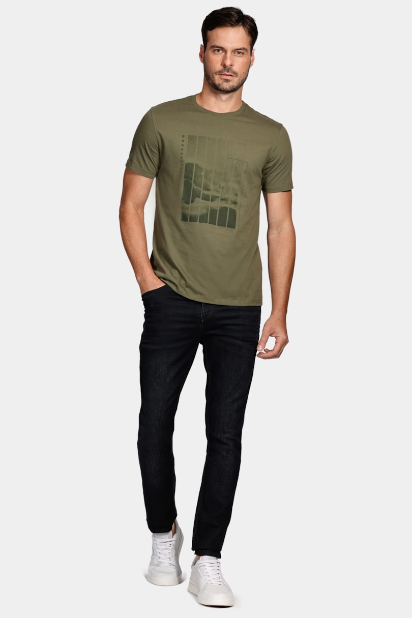 Camiseta Oceano Barcode Fotografia Verde Militar