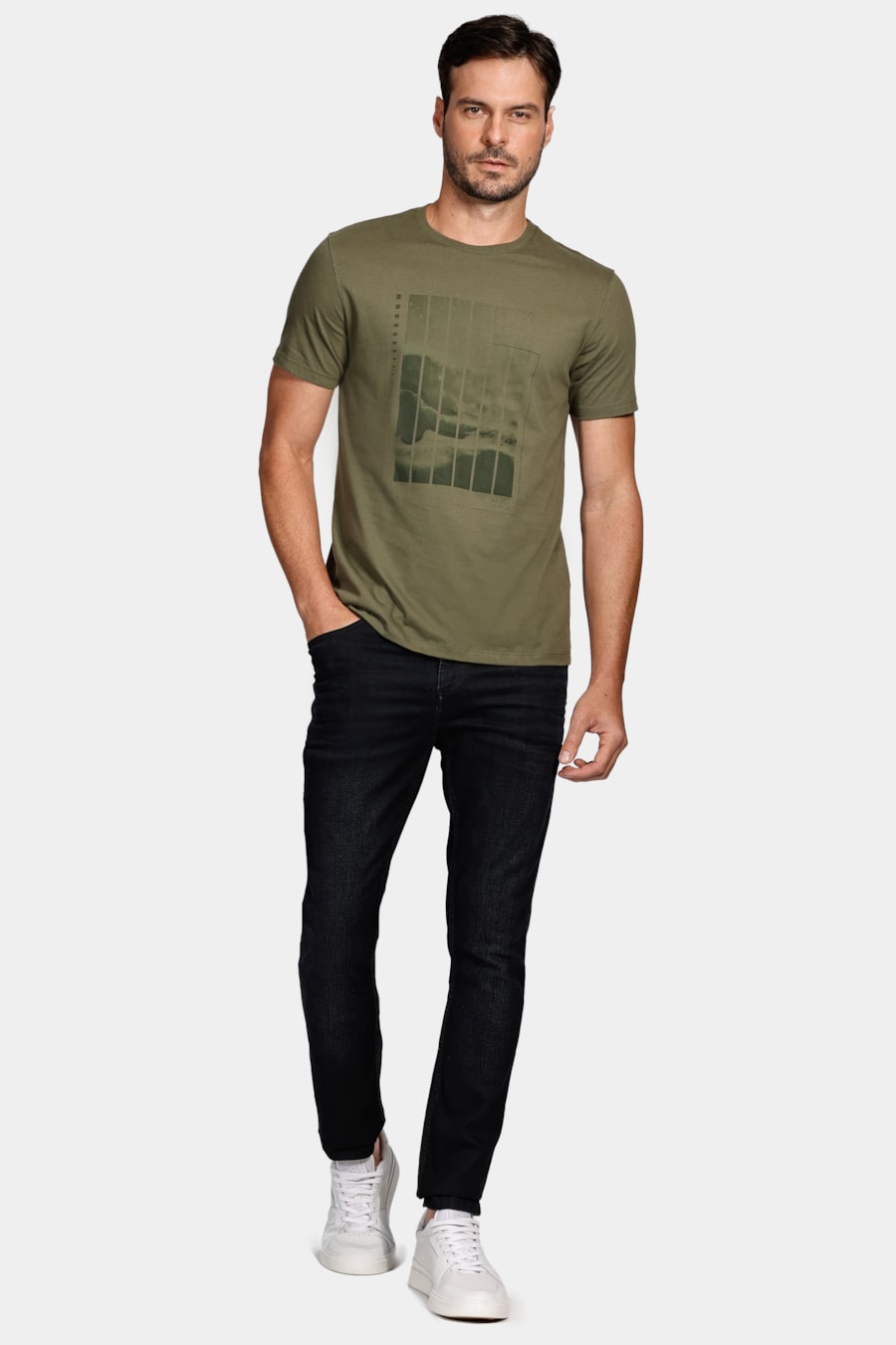 Camiseta Oceano Barcode Fotografia Verde Militar — foto 2 de 4