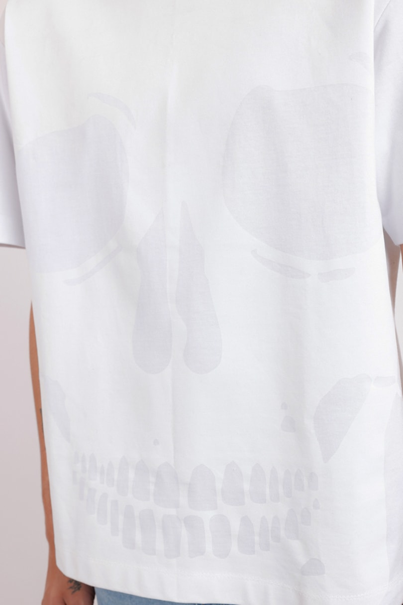 Camiseta Over Caveira Estourada Branco