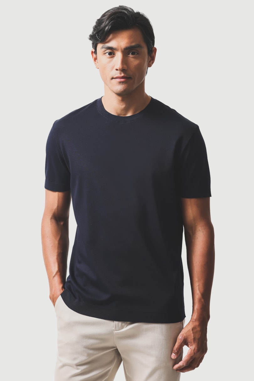 Camiseta Piquet Com Acabamento Canelado Marinho