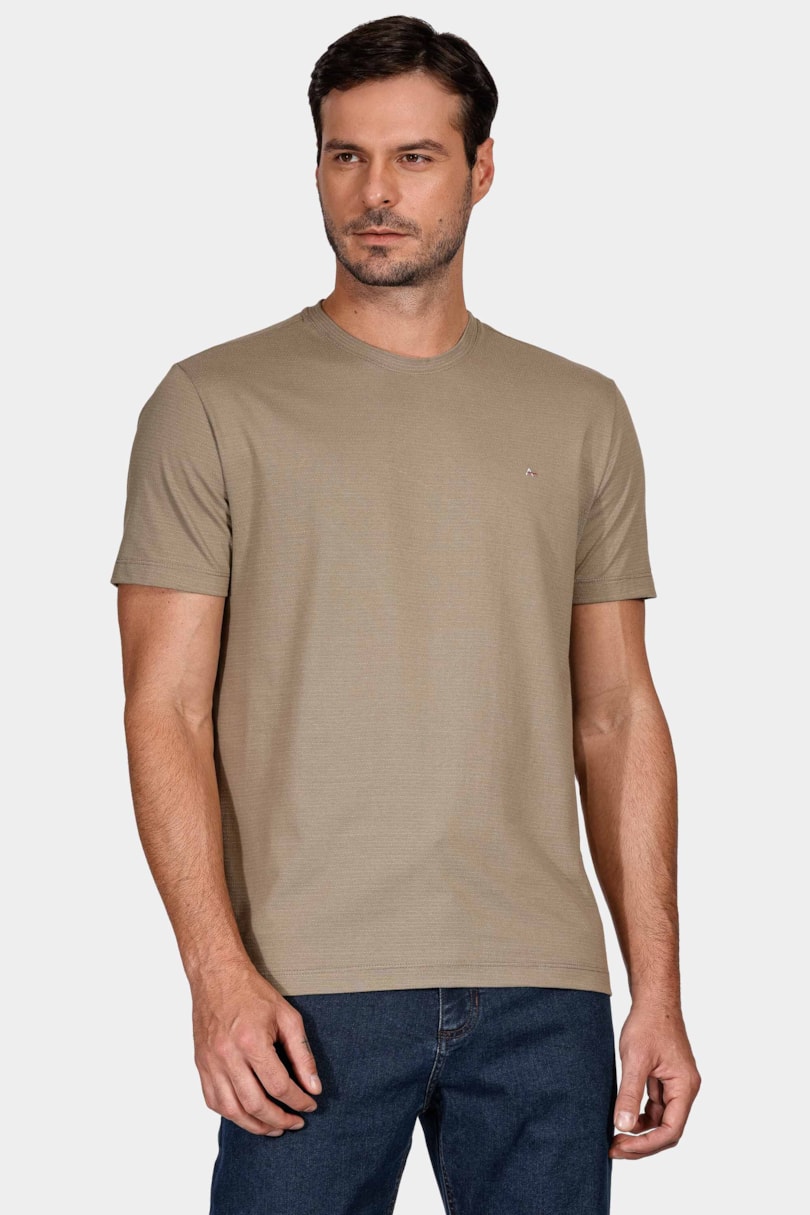 Camiseta Regular Manga Curta Maquinetada Bege